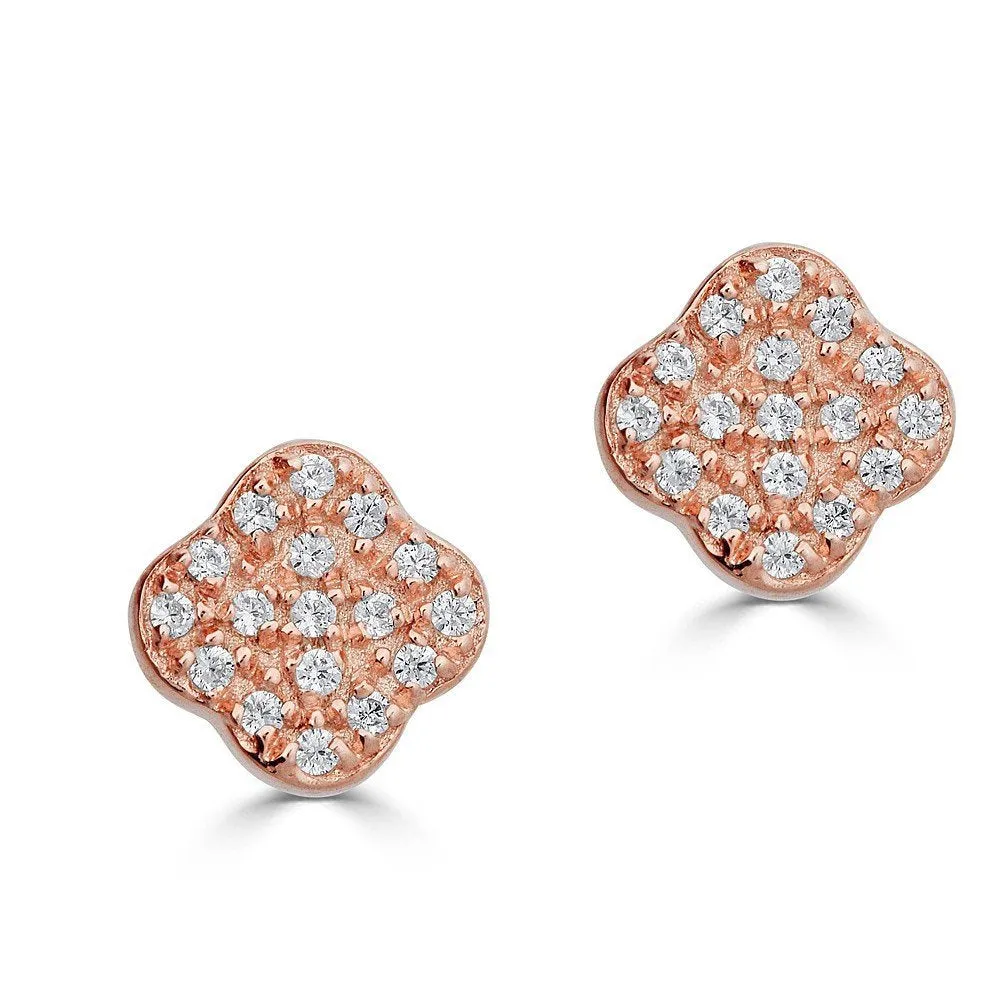 14KT GOLD 0.10 CTW DIAMOND CLOVER STUD EARRINGS