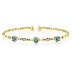 14KWY Bujukan Emerald and Diamond Halo Cuff Bracelet