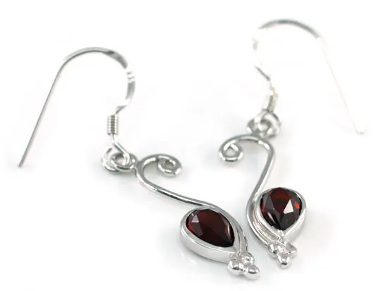 1.5 Carat Genuine Dark Red Garnet 925 Sterling Silver Dangle Fine Earrings XFE8007