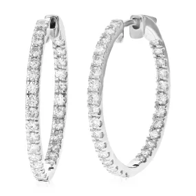 1.50 cttw Lab Created Diamond Hoop Earrings 925 Sterling Silver Prong 1 Inch