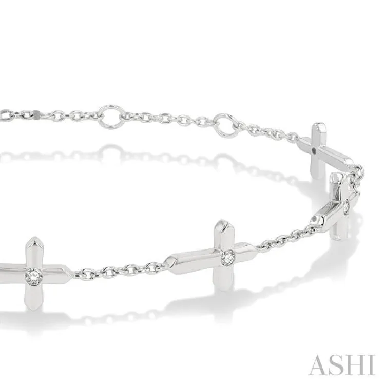 1/6 ctw Cross Charm Round Cut Diamond Station Bracelet in 10K White Gold