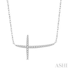 1/6 ctw Cross Round Cut Diamond Necklace in 10K White Gold