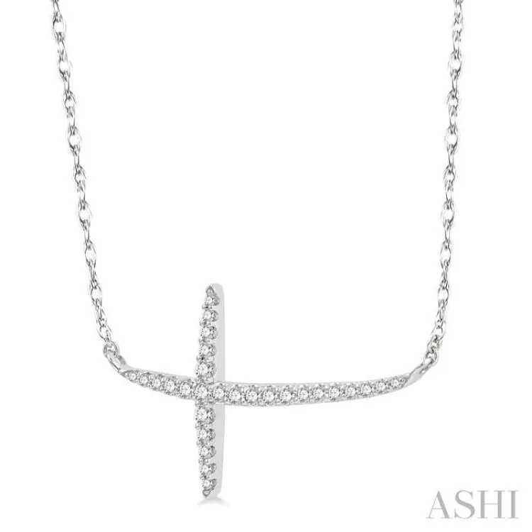 1/6 ctw Cross Round Cut Diamond Necklace in 10K White Gold