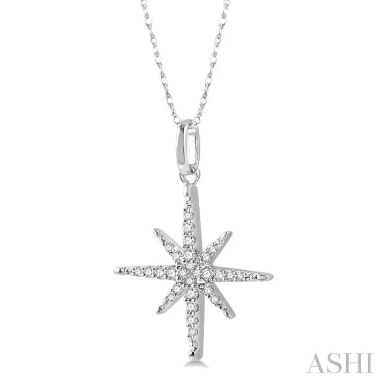 1/6 ctw Round Cut Diamond Star Pendant With Chain in 10K White gold