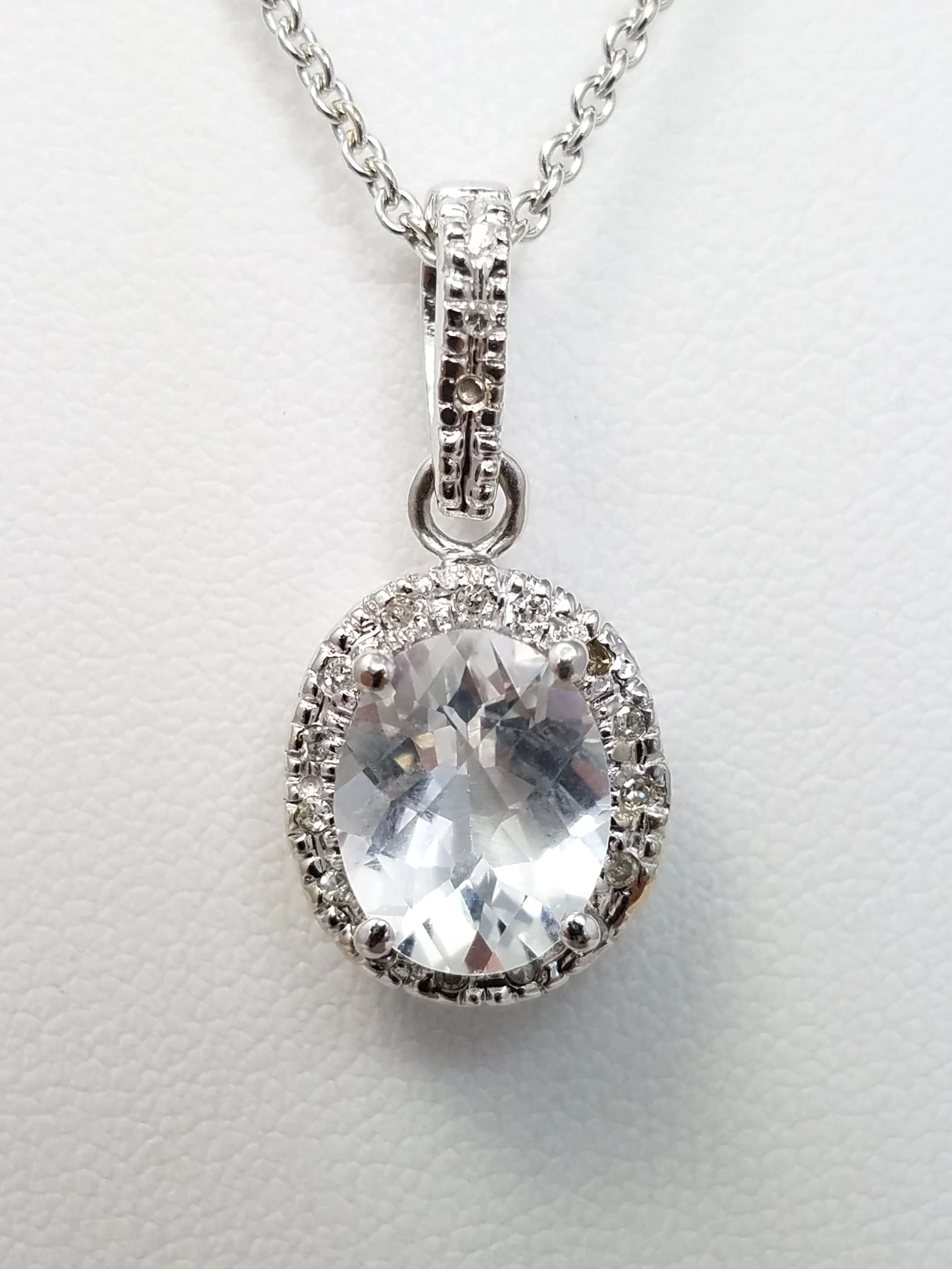 16.75" 2.5ct Natural White Topaz Diamond Accented 14k White Gold Pendant Necklace