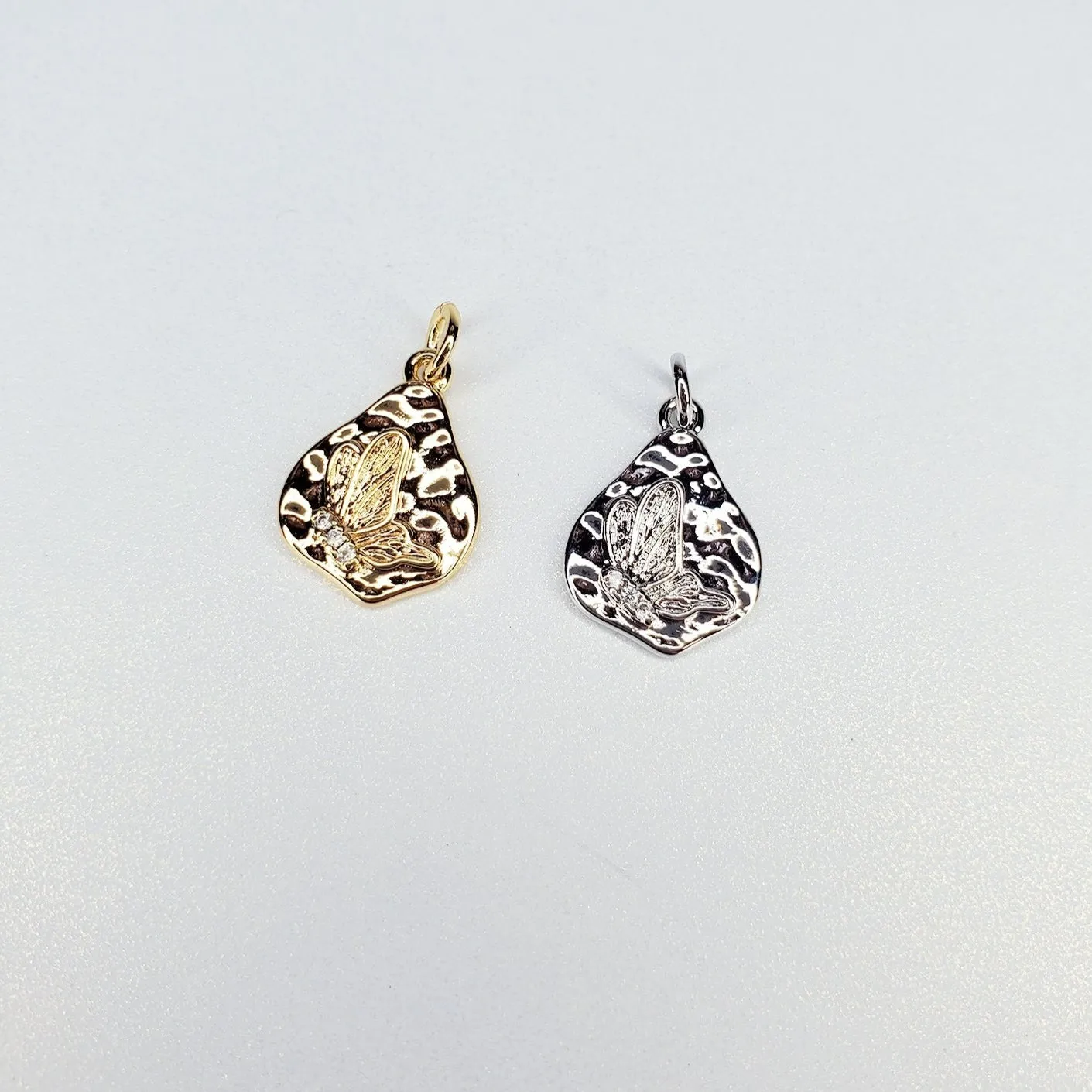 16K Gold Filled Butterfly Micro Paved CZ Hammered Charm