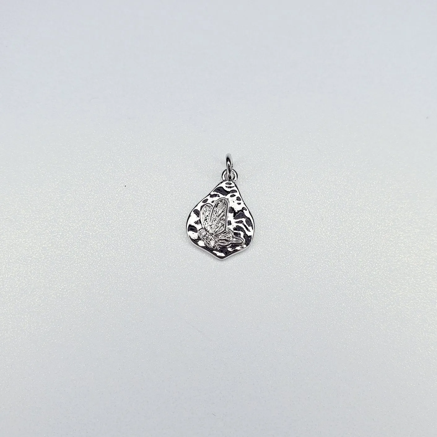 16K Gold Filled Butterfly Micro Paved CZ Hammered Charm