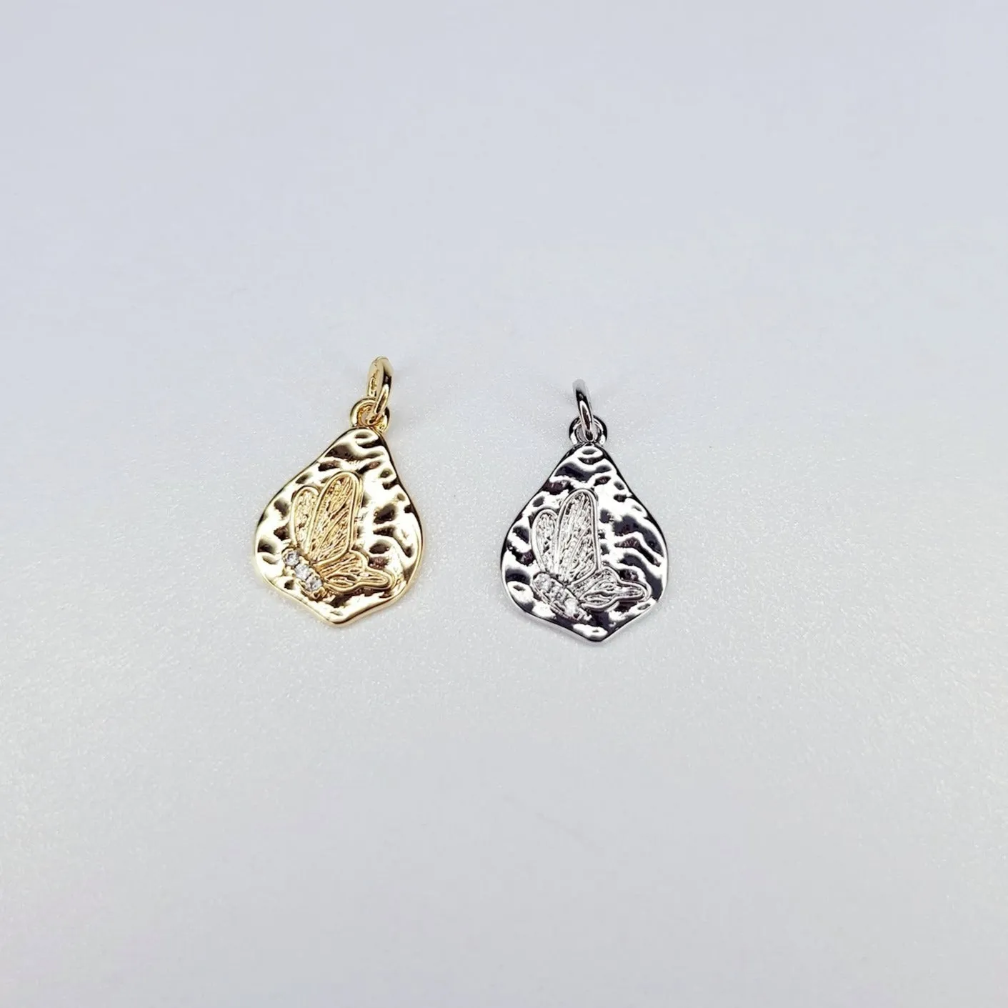 16K Gold Filled Butterfly Micro Paved CZ Hammered Charm