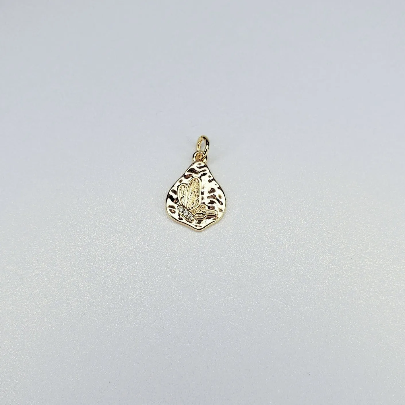 16K Gold Filled Butterfly Micro Paved CZ Hammered Charm