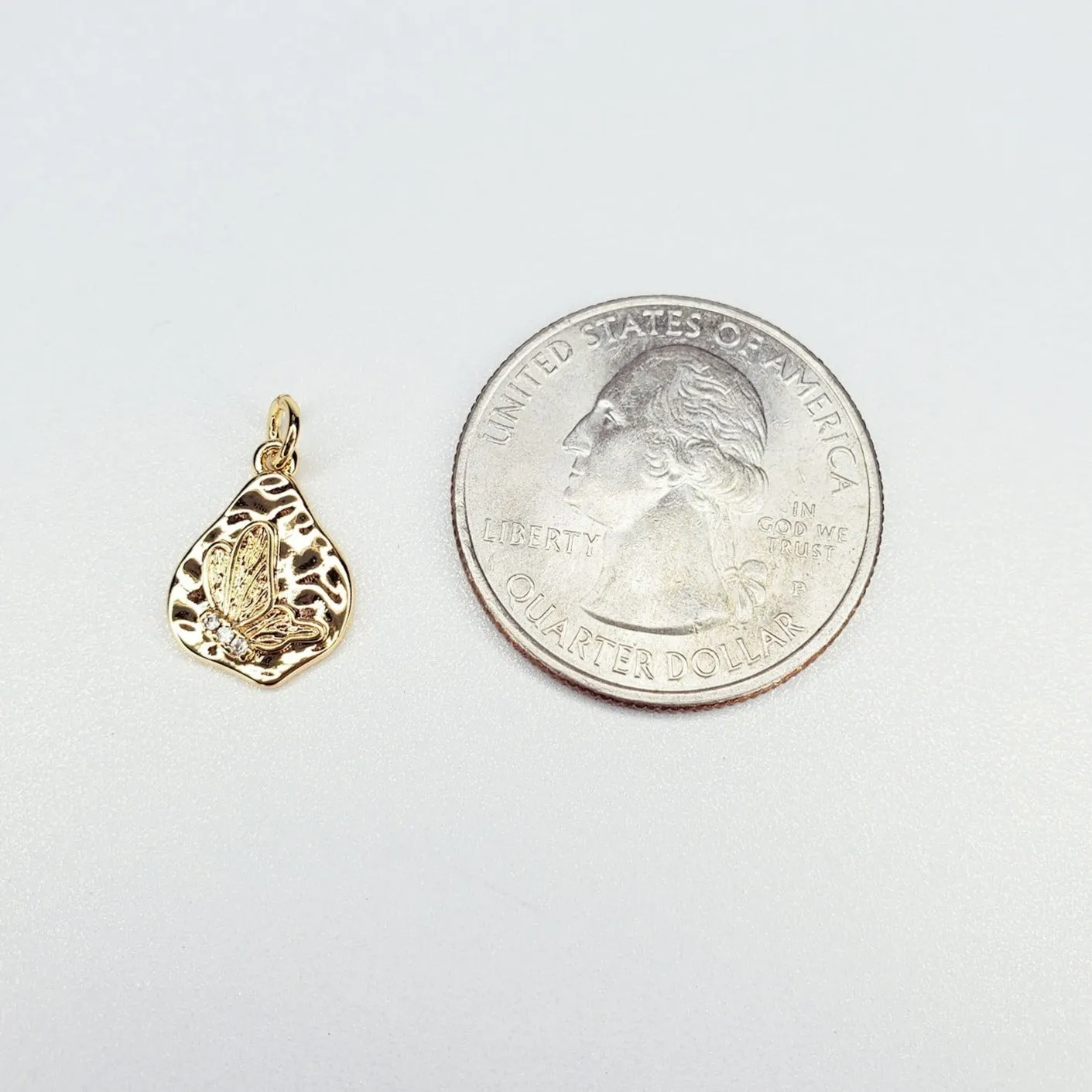 16K Gold Filled Butterfly Micro Paved CZ Hammered Charm