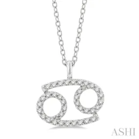 1/8 Ctw Cancer Round Cut Diamond Zodiac Pendant With Chain in 10K White Gold