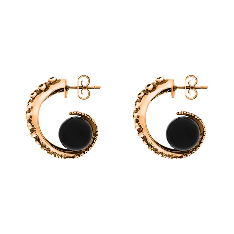 18ct Rose Gold Whitby Jet Tentacle Hoop Earrings