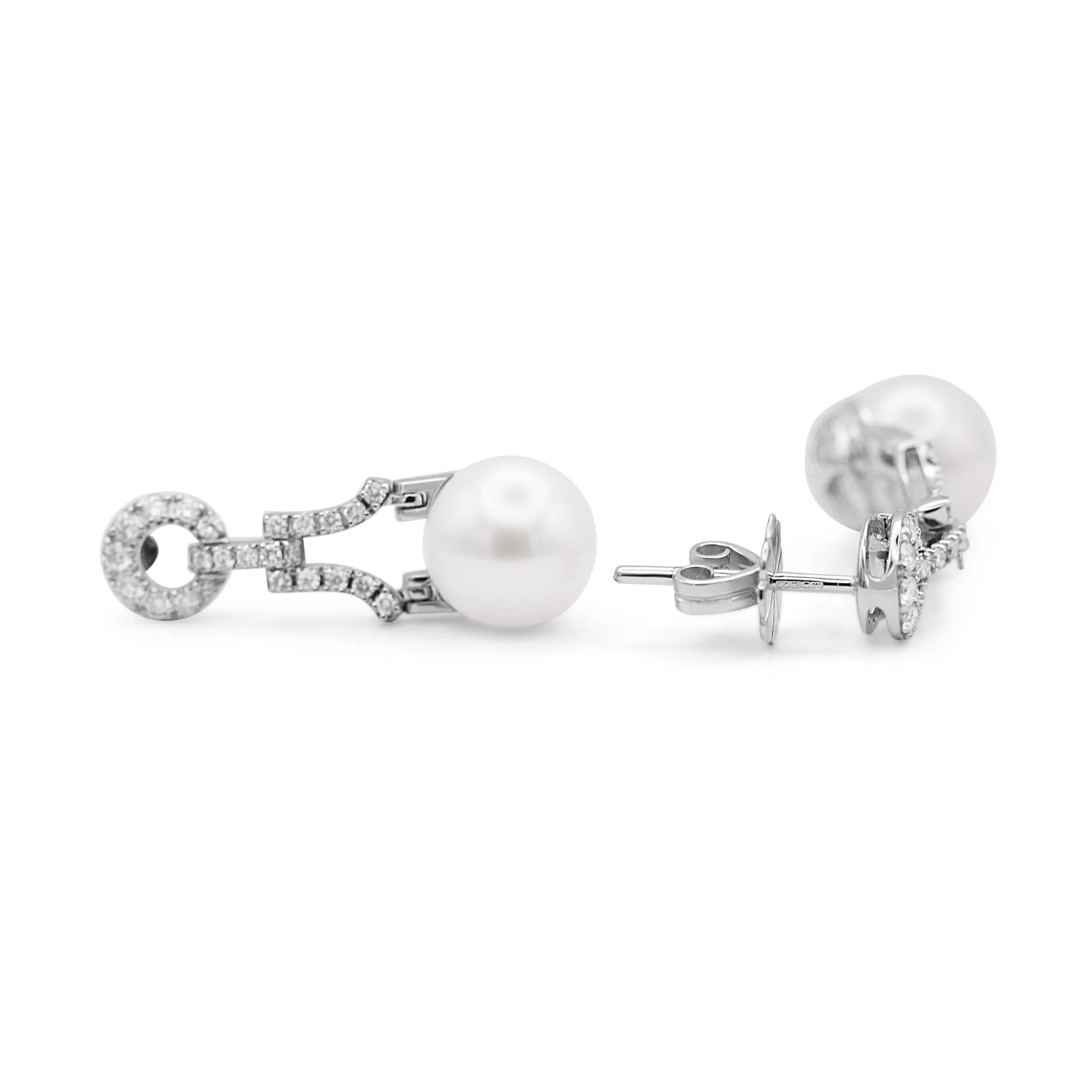 18ct White Gold Diamond & Cultured Pearl Drop Earrings