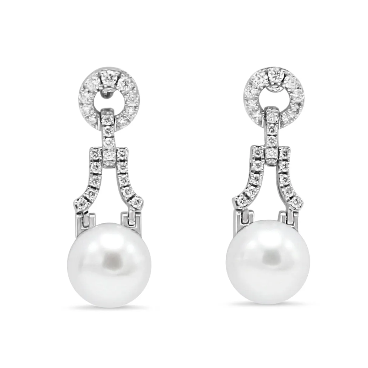 18ct White Gold Diamond & Cultured Pearl Drop Earrings