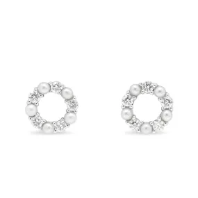 18ct White Gold Diamond & Pearl Circle Stud Earrings