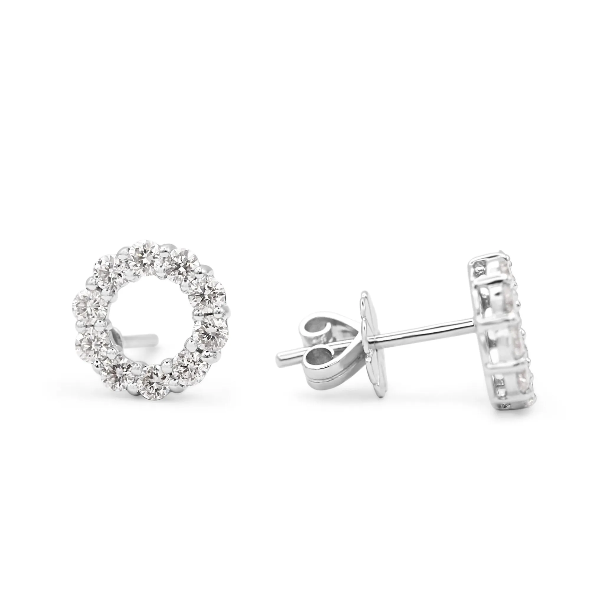 18ct White Gold Diamond & Pearl Circle Stud Earrings