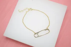 18K Gold Filled Paper Clip Charm Rolo Chain Bracelet (I179)