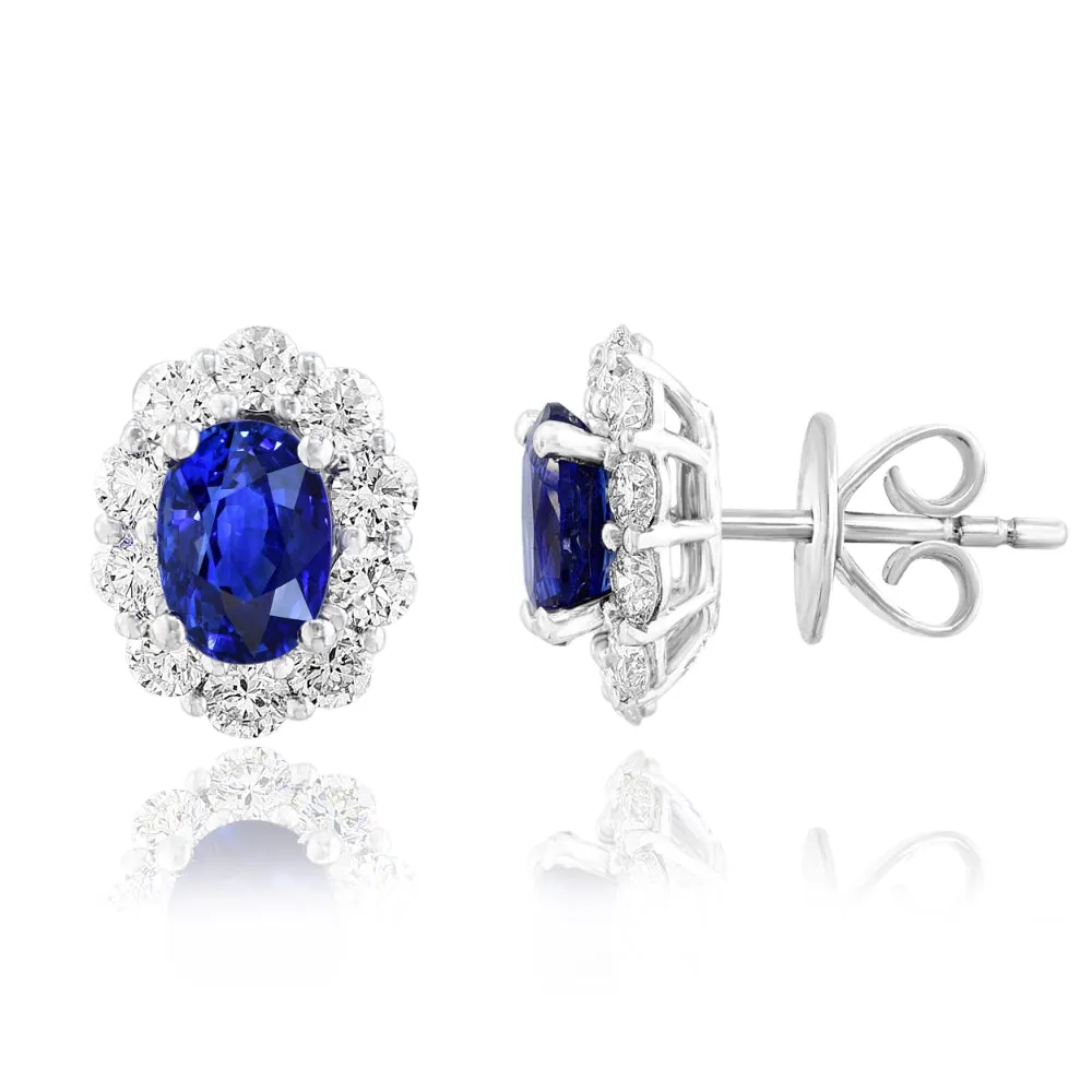 18K Gold Sapphire and Diamond Stud Earrings