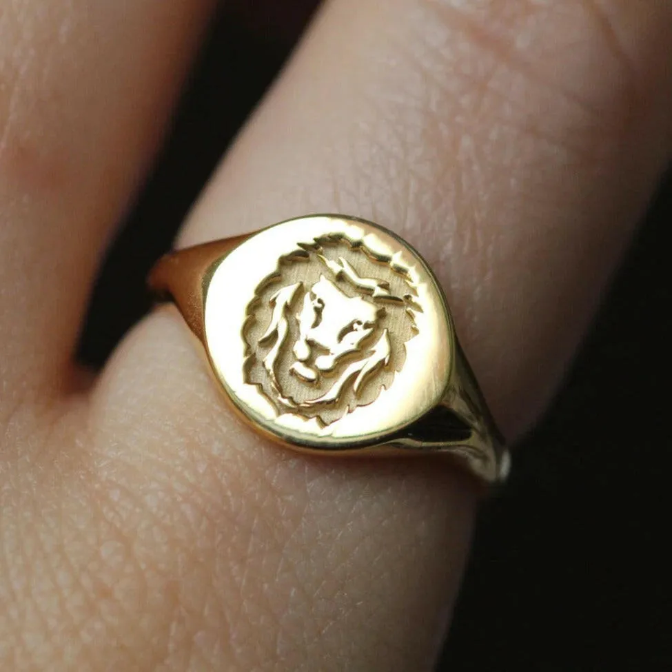 18k Lion Signet Gold Ring by VicStoneNYC Fine Jewelry