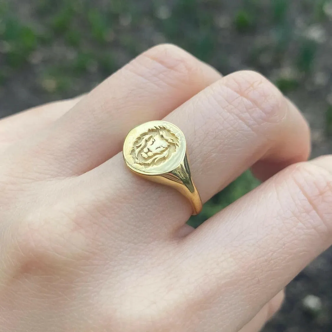 18k Lion Signet Gold Ring by VicStoneNYC Fine Jewelry