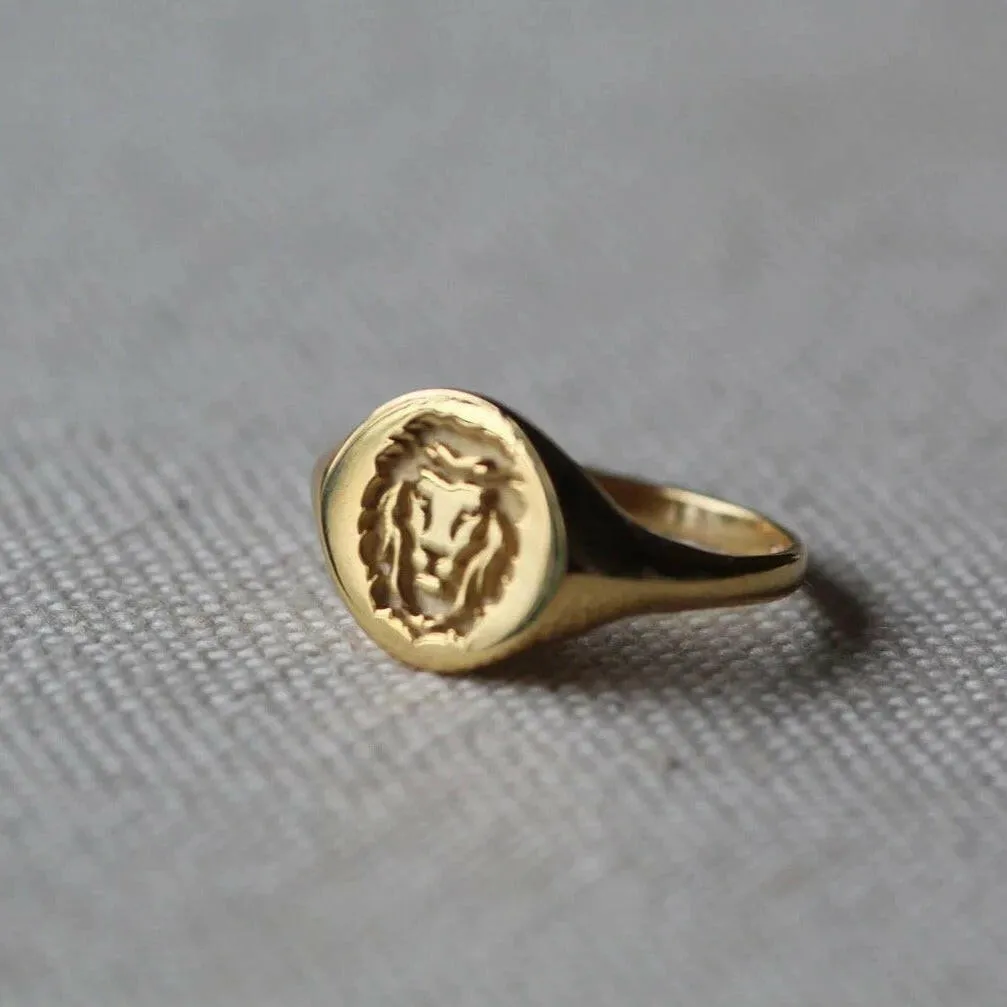 18k Lion Signet Gold Ring by VicStoneNYC Fine Jewelry