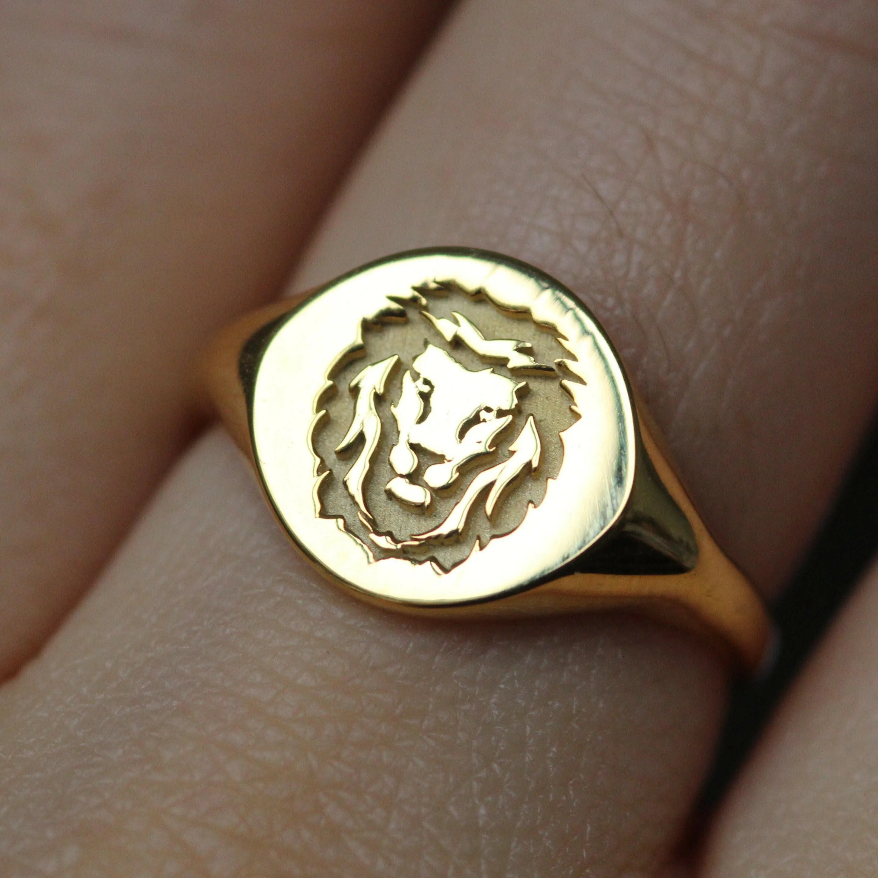 18k Lion Signet Gold Ring by VicStoneNYC Fine Jewelry