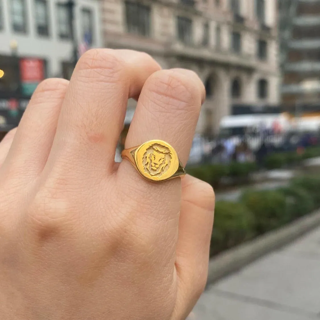 18k Lion Signet Gold Ring by VicStoneNYC Fine Jewelry