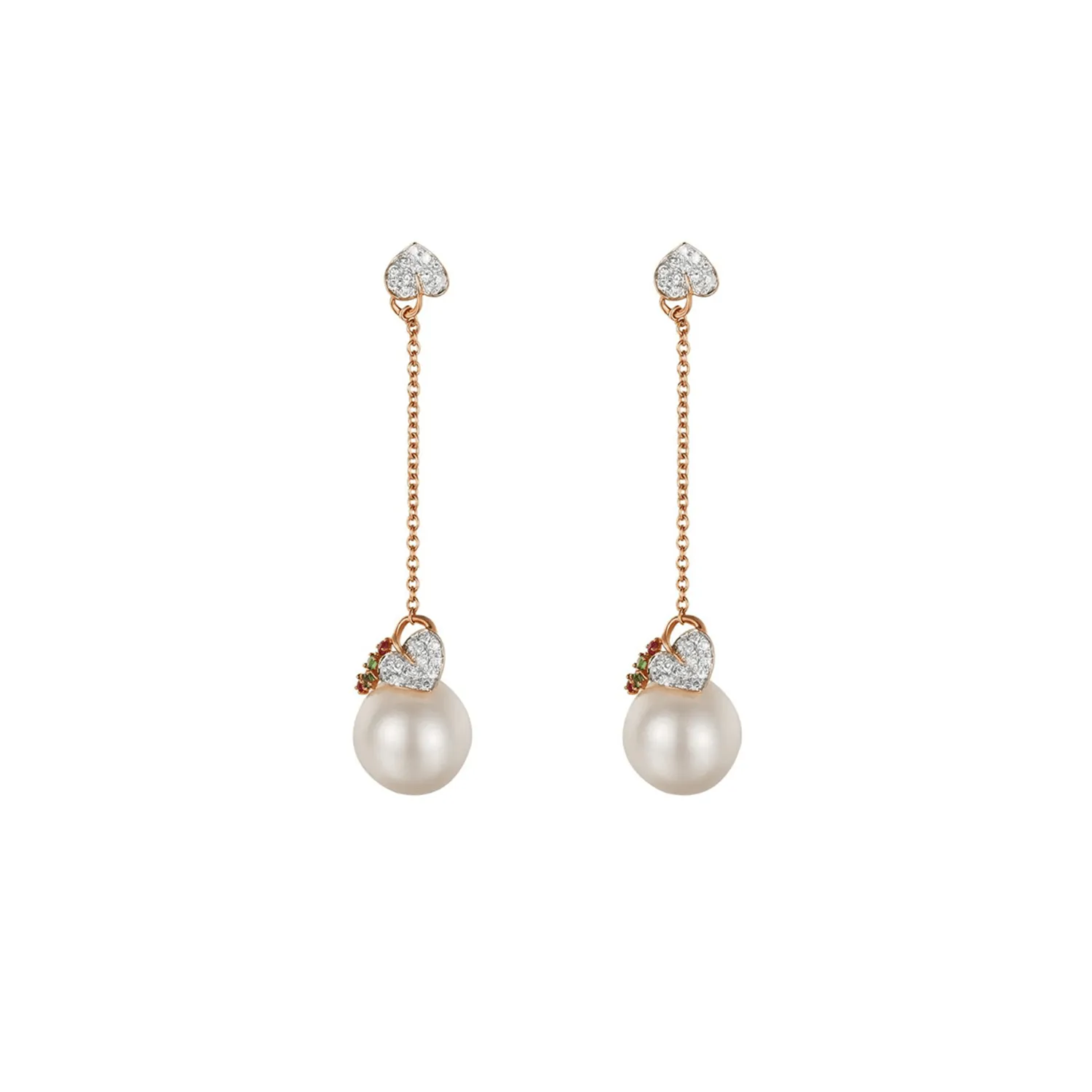 18K Solid Rose Gold 10mm White Akoya Pearl Natural CZ White Stones Drop Dangle Earrings