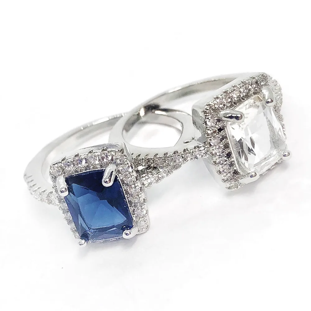 18K White Gold Bella Notte Radiant Emerald Cut 1.75Ct Sapphire Zirconia Halo Ring For Woman