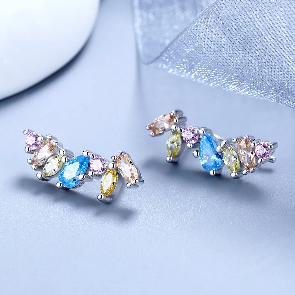 18K White Gold Multi-Color Crystal Earring Climber