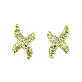 18K Yellow Gold Diamond X Stud Earrings