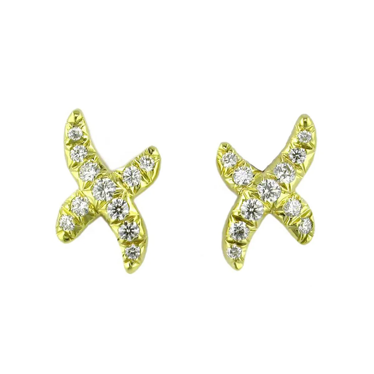 18K Yellow Gold Diamond X Stud Earrings