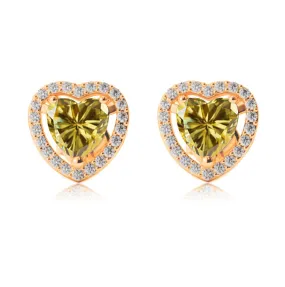 18k Yellow Gold Plated 1/2 Ct Created Halo Heart Yellow Sapphire Stud Earrings