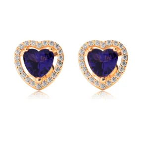 18k Yellow Gold Plated 2 Ct Created Halo Heart Blue Sapphire Stud Earrings