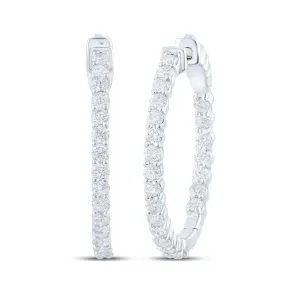 2.00Cttw Round Diamond Hoop Earrings 10k White Gold