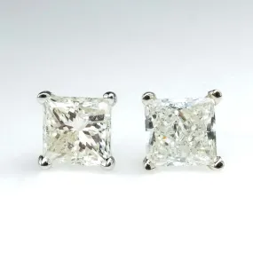 2.05ctw Princess Cut Diamond Solitaire Stud Earrings in 14K White Gold