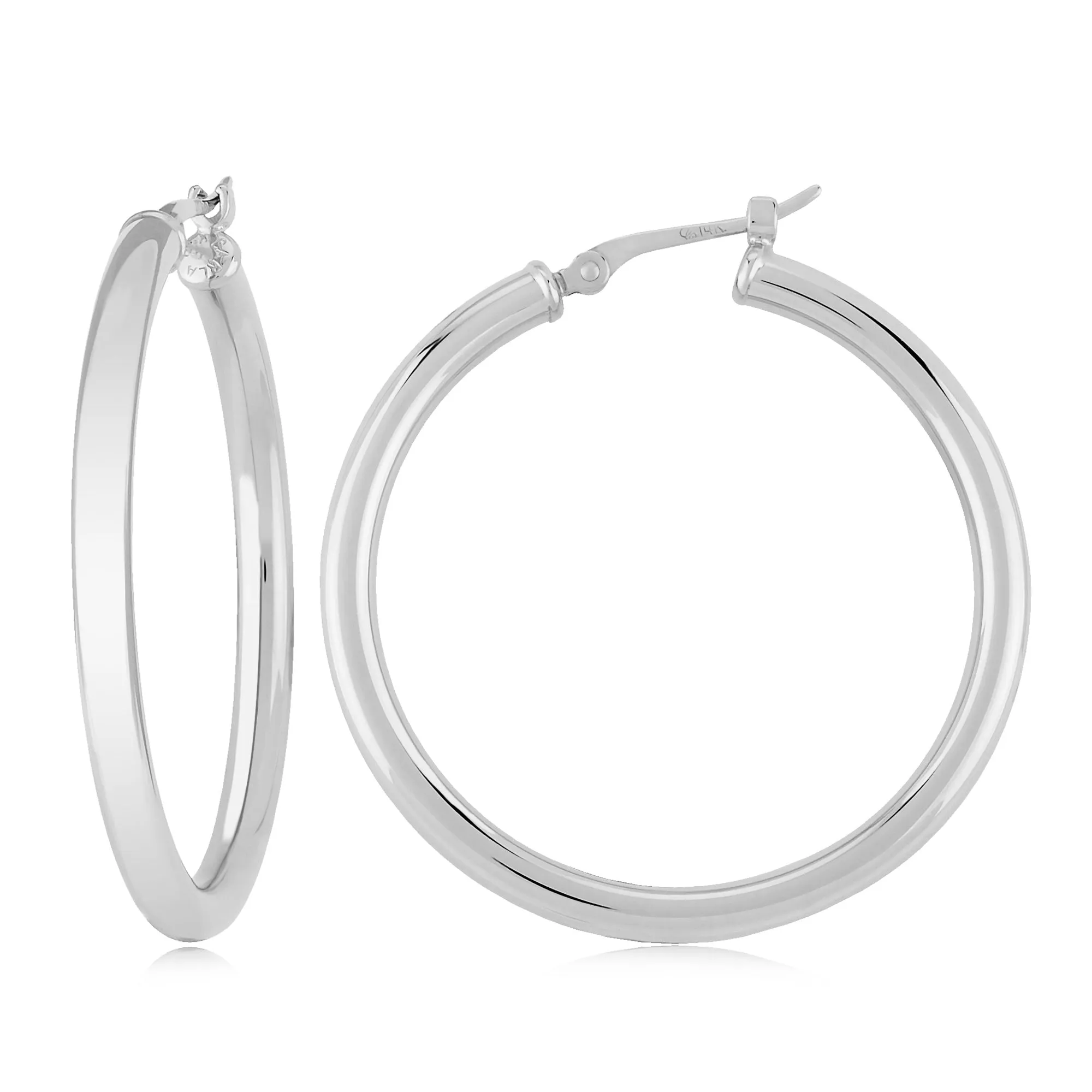 2.5x25mm White Gold Hoop Earrings