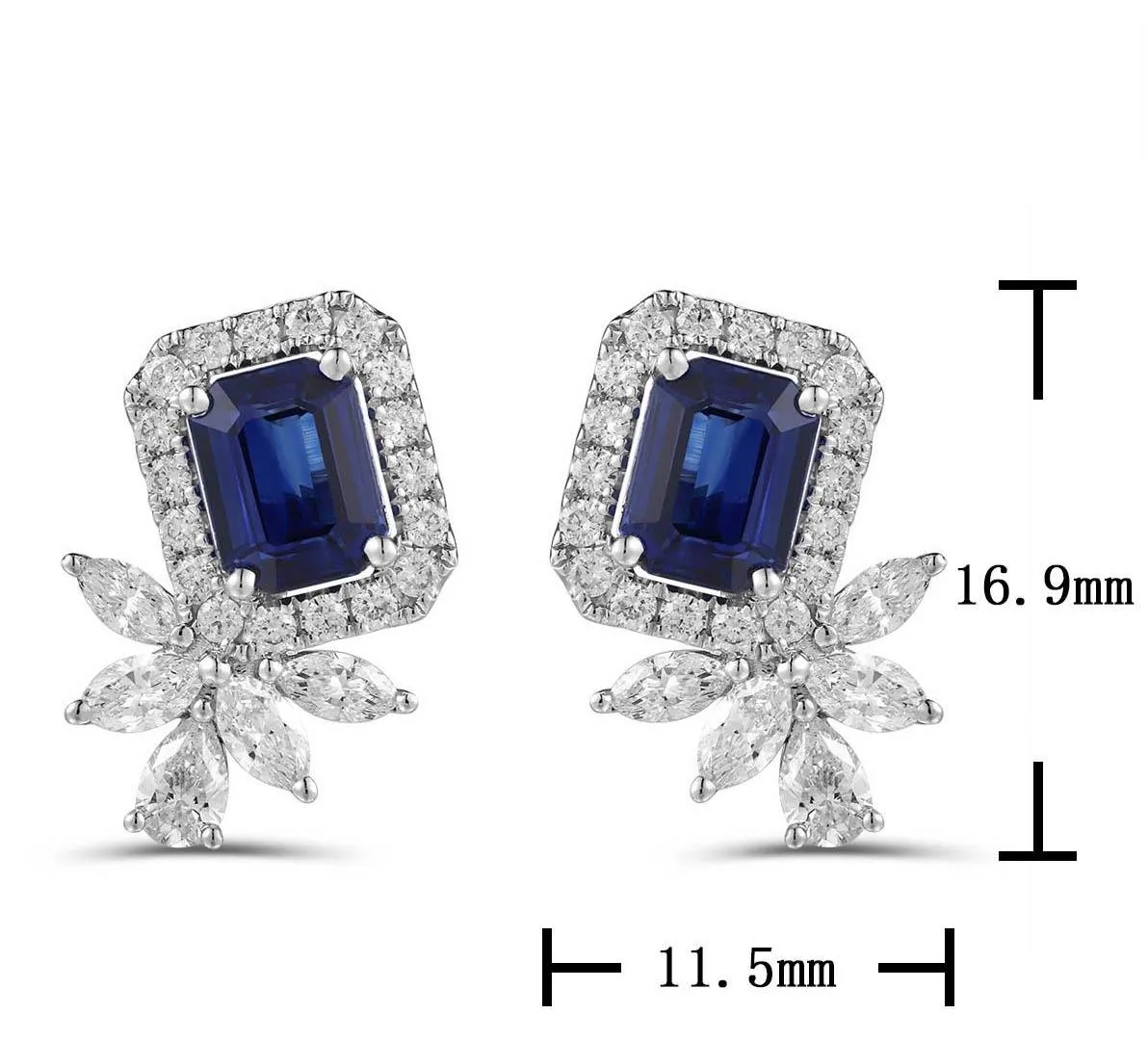 2.92ct tw Royal Blue Emerald-cut Sapphire & Diamond Stud Earrings