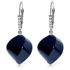 30.65 Carat 14K Solid White Gold Leverback Earrings Diamond Briolette Sapphire