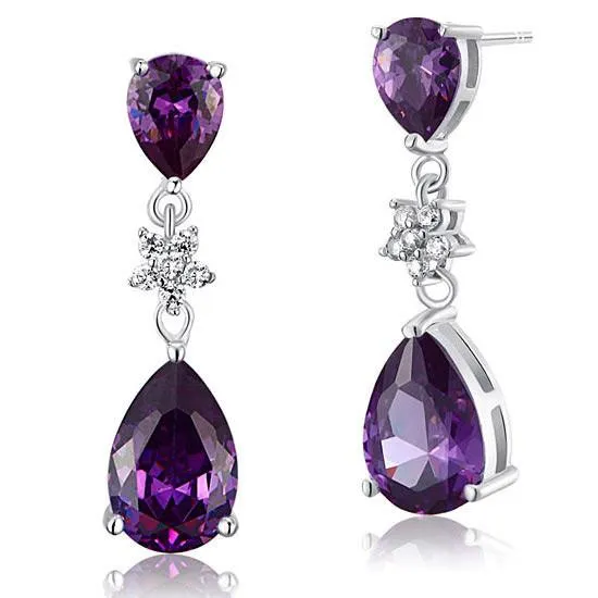 3.5 Carat Purple Sapphire Pear Cut Simulated Diamond 925 Sterling Silver Dangle Earrings