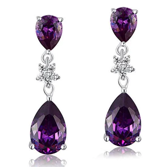 3.5 Carat Purple Sapphire Pear Cut Simulated Diamond 925 Sterling Silver Dangle Earrings