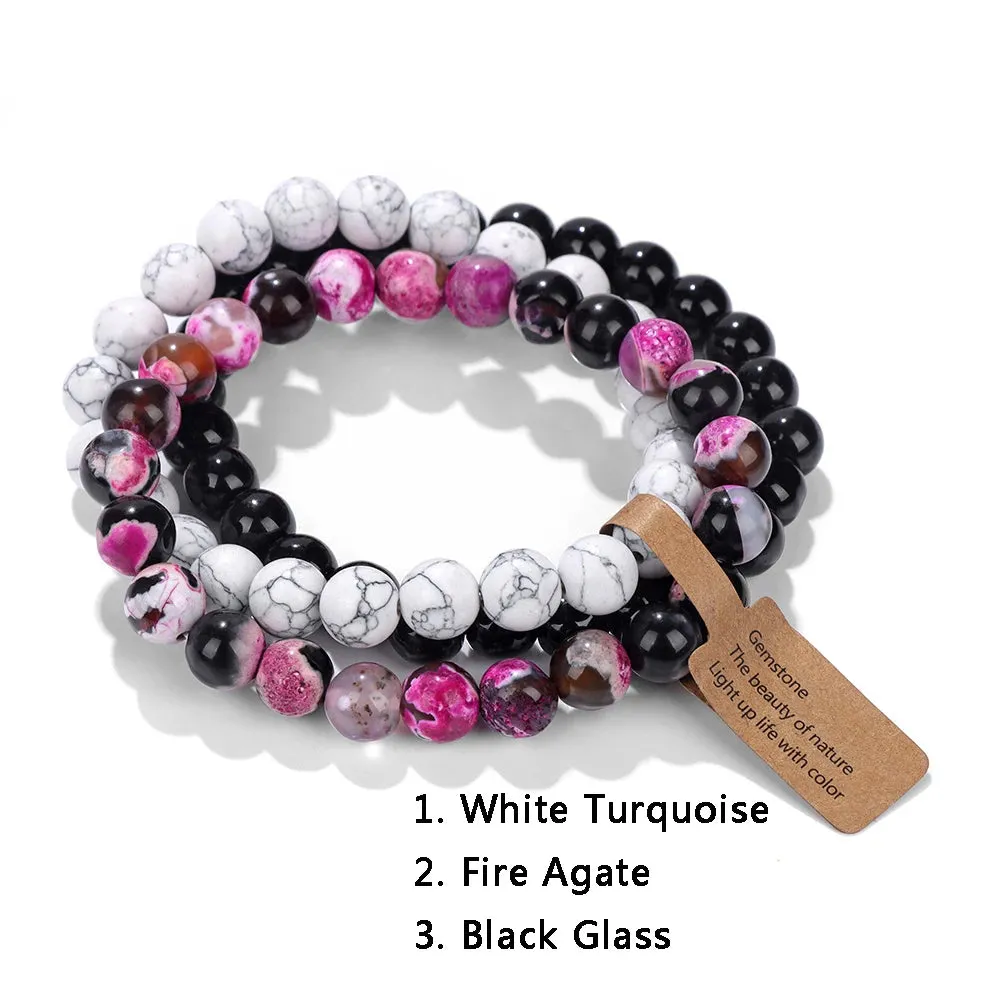 3PCS Natural Stone Bracelet Rose Quartzs Opal Turquoises Amethysts Hematite Jaspers Bracelets for Women Men Gift Jewelry Set