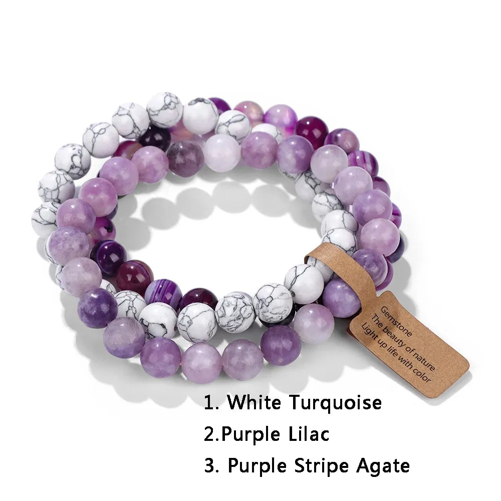 3PCS Natural Stone Bracelet Rose Quartzs Opal Turquoises Amethysts Hematite Jaspers Bracelets for Women Men Gift Jewelry Set