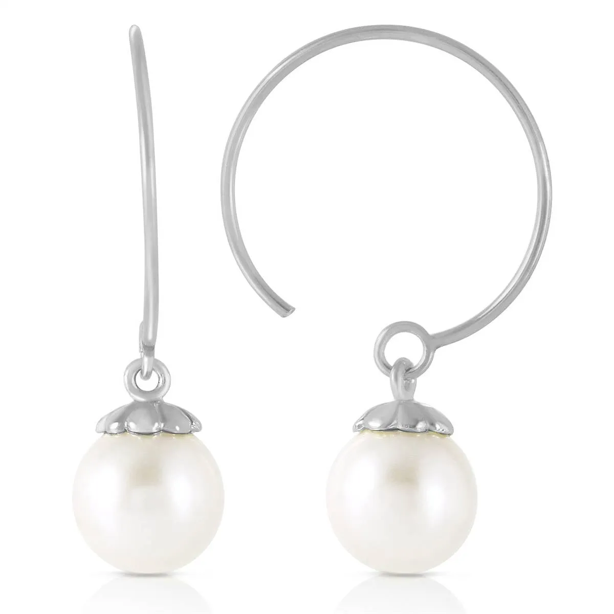 4 Carat 14K Solid White Gold Circle Wire Earrings Natural Pearl