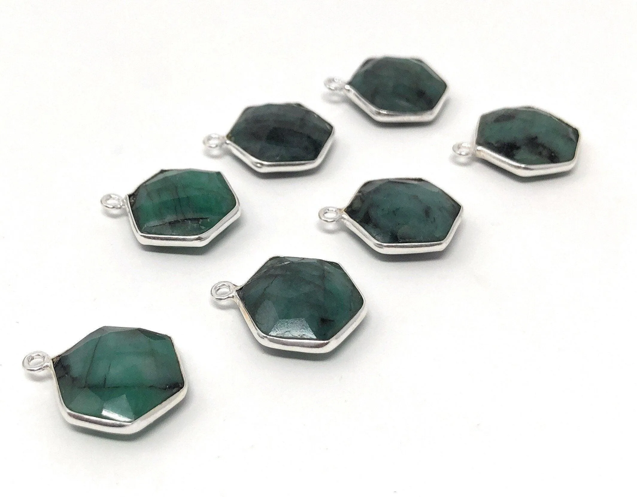 4Pcs /5Pcs Emerald Gemstone Charms, Sterling Silver Charms, May