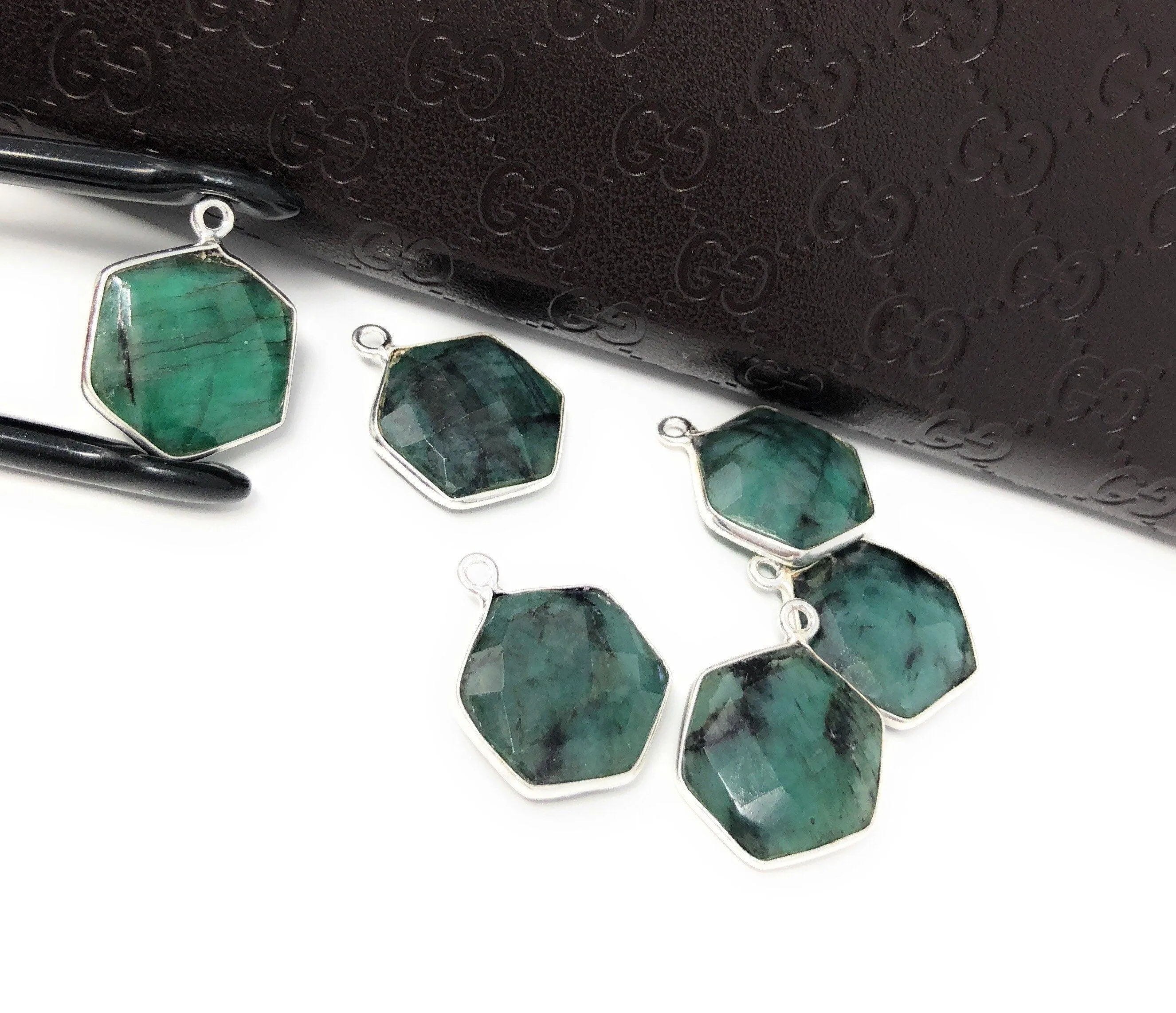 4Pcs /5Pcs Emerald Gemstone Charms, Sterling Silver Charms, May