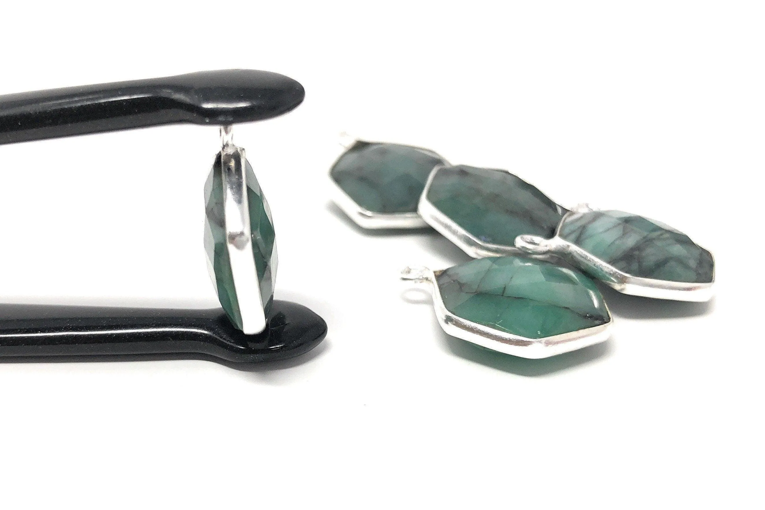 4Pcs /5Pcs Emerald Gemstone Charms, Sterling Silver Charms, May