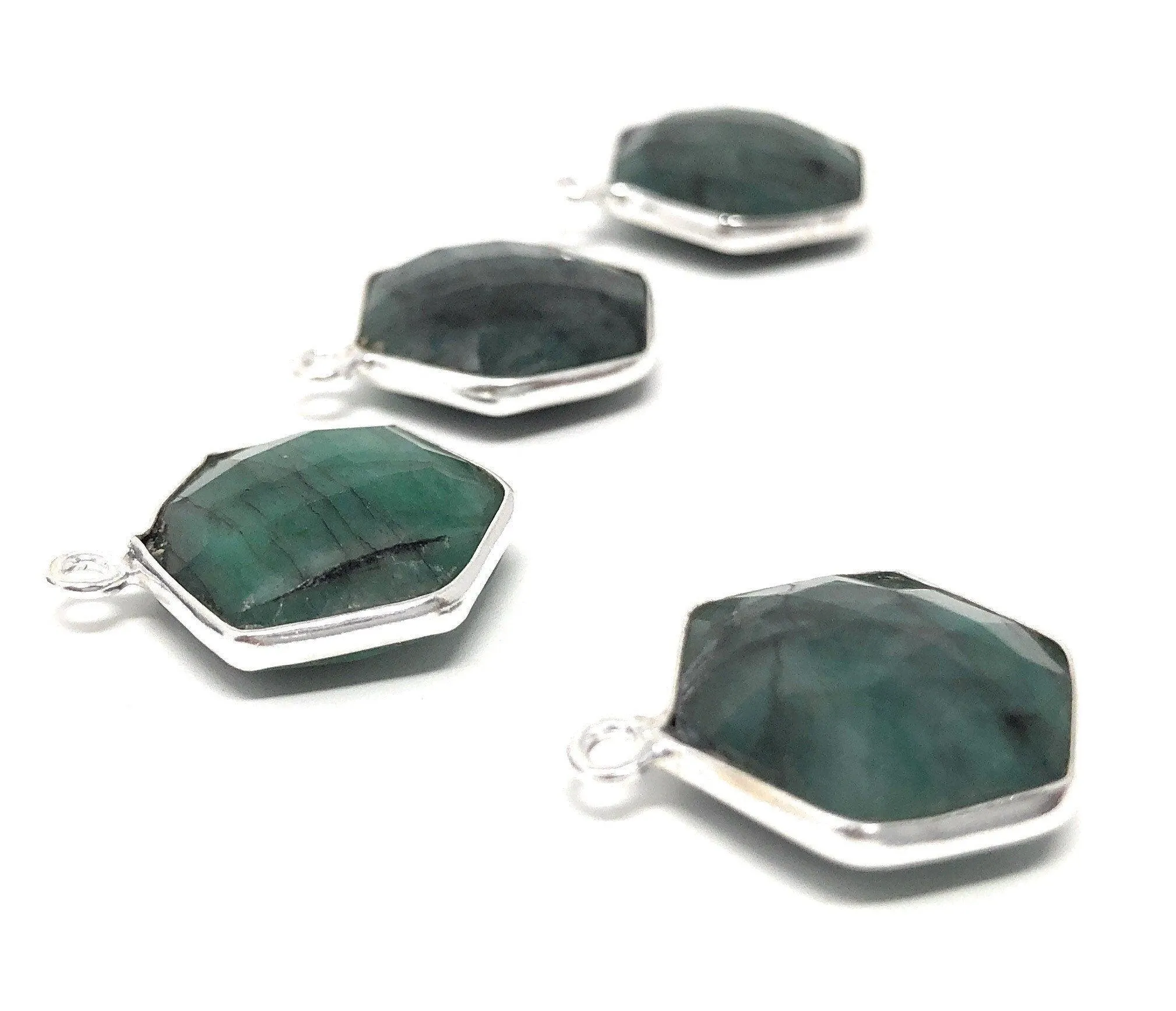 4Pcs /5Pcs Emerald Gemstone Charms, Sterling Silver Charms, May