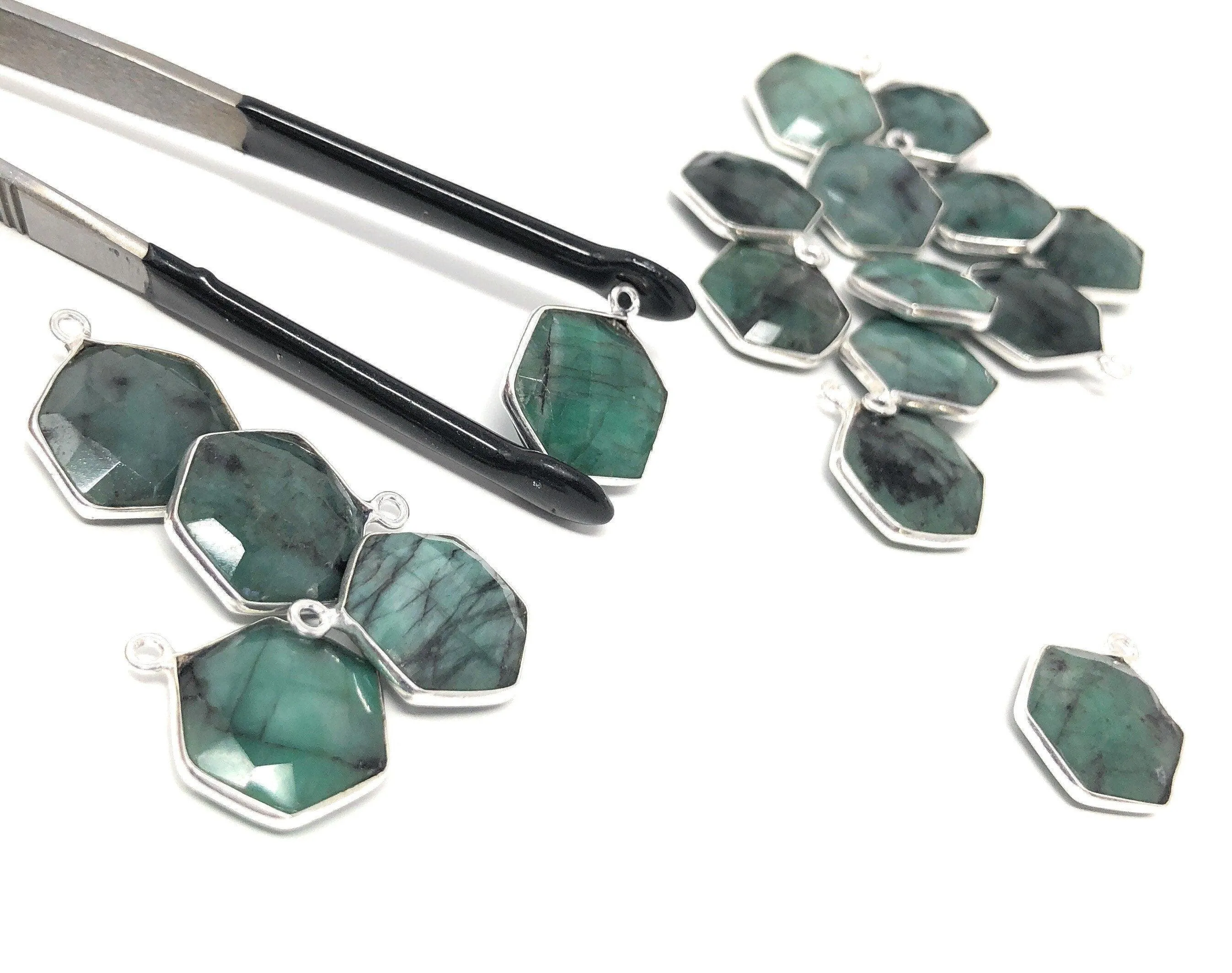 4Pcs /5Pcs Emerald Gemstone Charms, Sterling Silver Charms, May