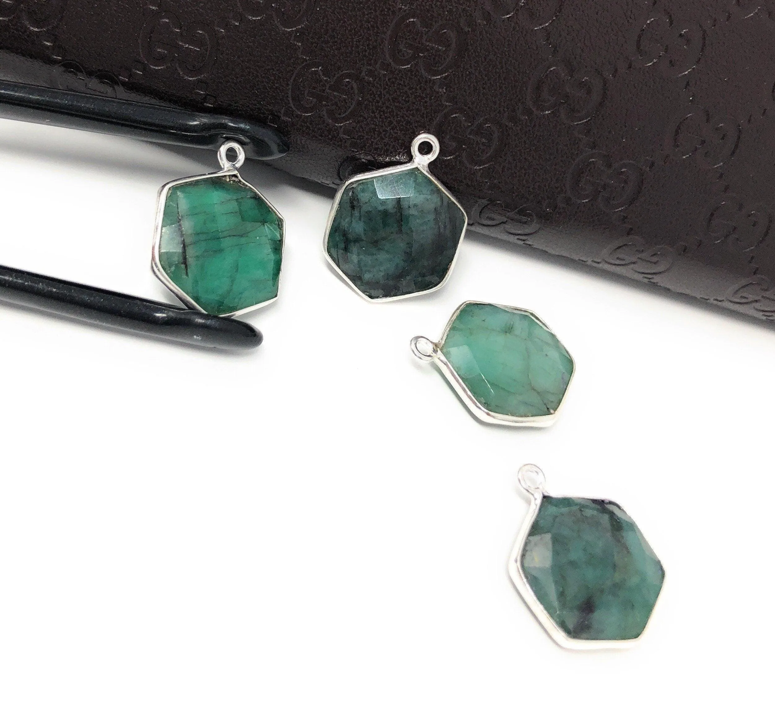 4Pcs /5Pcs Emerald Gemstone Charms, Sterling Silver Charms, May